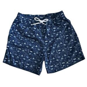 Jack + Sage ~ Mens Blue Shorts~ mesh lined ~ campsite print ~ size Large